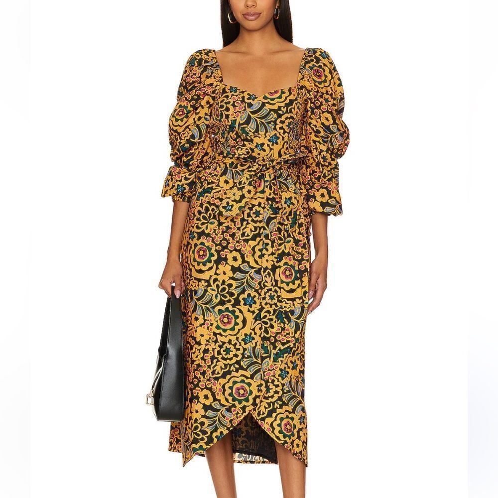 Cleobella Solange midi dress Matisse print black yellow cotton Revolve As Is